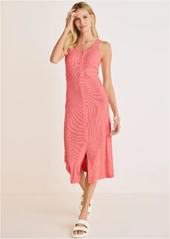 Chic Clothing For Women Henley Midi Dress - Coral