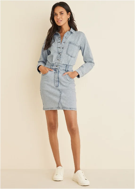 Women's Clothes For Work Denim Shirt Dress - Light Wash