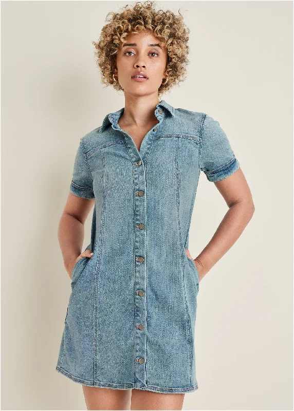 Women's Night-Out Clothes Denim Mini Dress - Light Wash