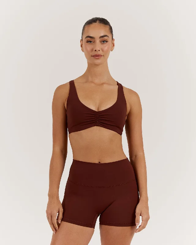 Women's Athleisure Apparel LUXE GIA BRA - CHOCOLATE